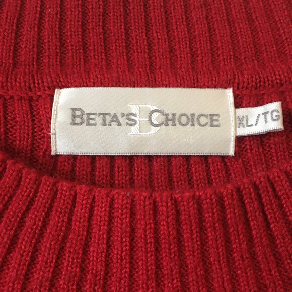 Vintage 80s Cherry Red Cable Knit Beaded Ribbed Sleeve Sweater - Picture 11 of 16